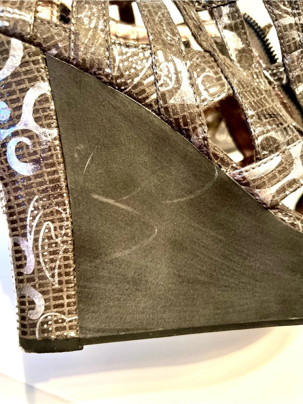 Nadara Metallic Gunmetal Cutout Wedge Sandals